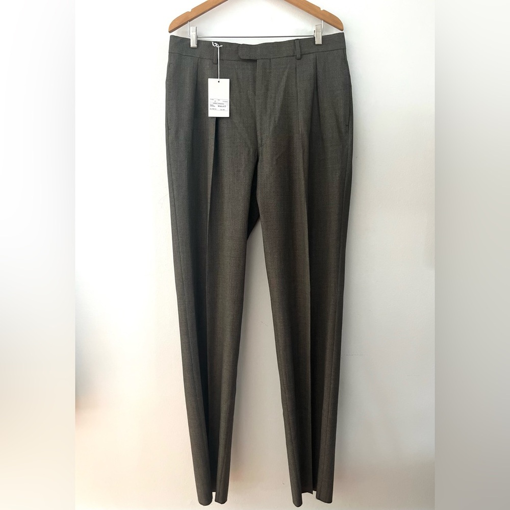 House of Carrington Pleat Front Tan & Black 100% Wool Classic Mens Dress Pant 36